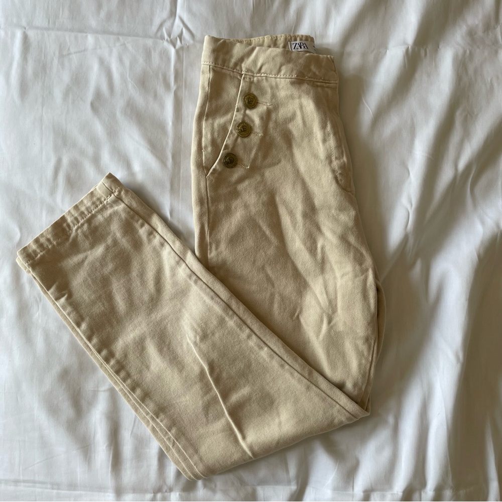 ZARA Gold Buttoned Straight Leg Jeans - Picture 5 of 6